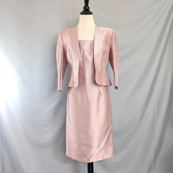 Alex Evenings Petite 4P Pink Shimmer Beaded Dress Jacket 2-PC Formal Cocktail - Picture 2 of 16